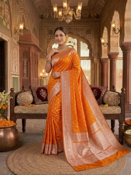 Pure Silk Mushroo Katan Saree with Traditional Cutwork Weaving