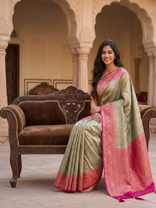 Silk Kanjivaram Saree with Swarovski Meena Work and Rich Zari Border