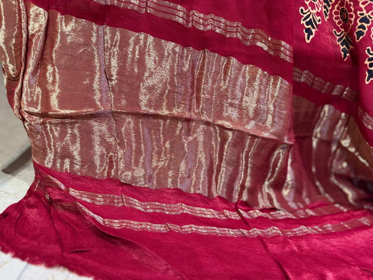 Madhumati Modal Maroon Ajrakh Saree