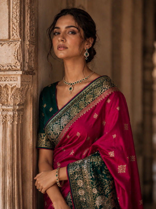 Gulmohar Rani Pink Bridal Saree
