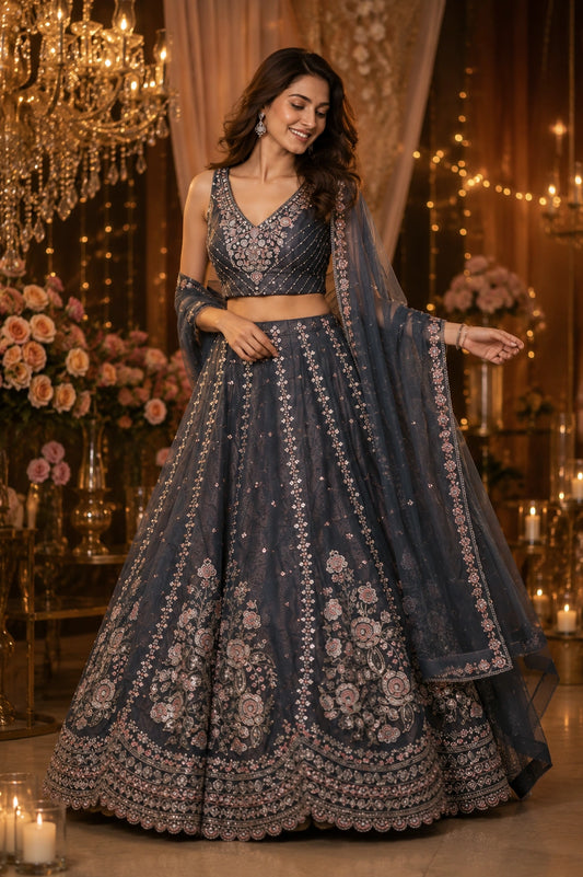 Dusk Rose Embroidered Lehenga