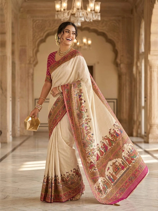 Ivory Tales Pashmina Silk Saree
