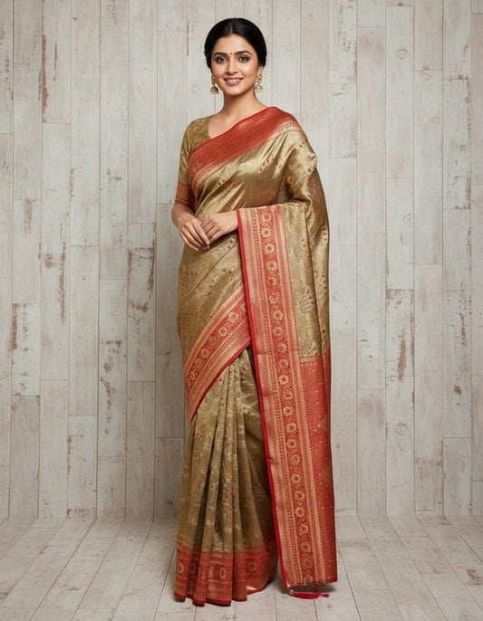 Silk Kanjivaram Saree with Swarovski Meena Work and Rich Zari Border