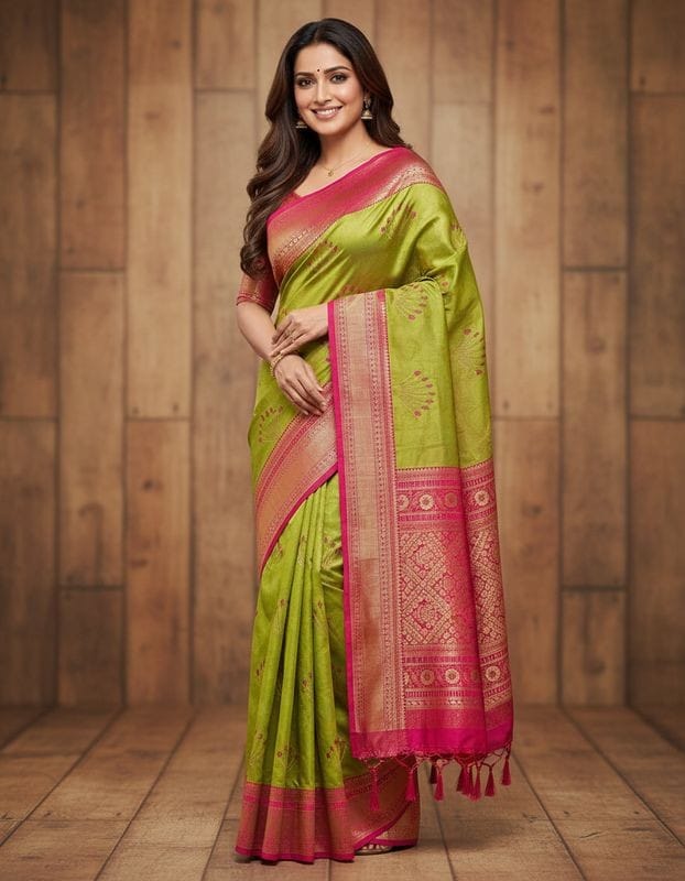 Silk Kanjivaram Saree with Swarovski Meena Work and Rich Zari Border