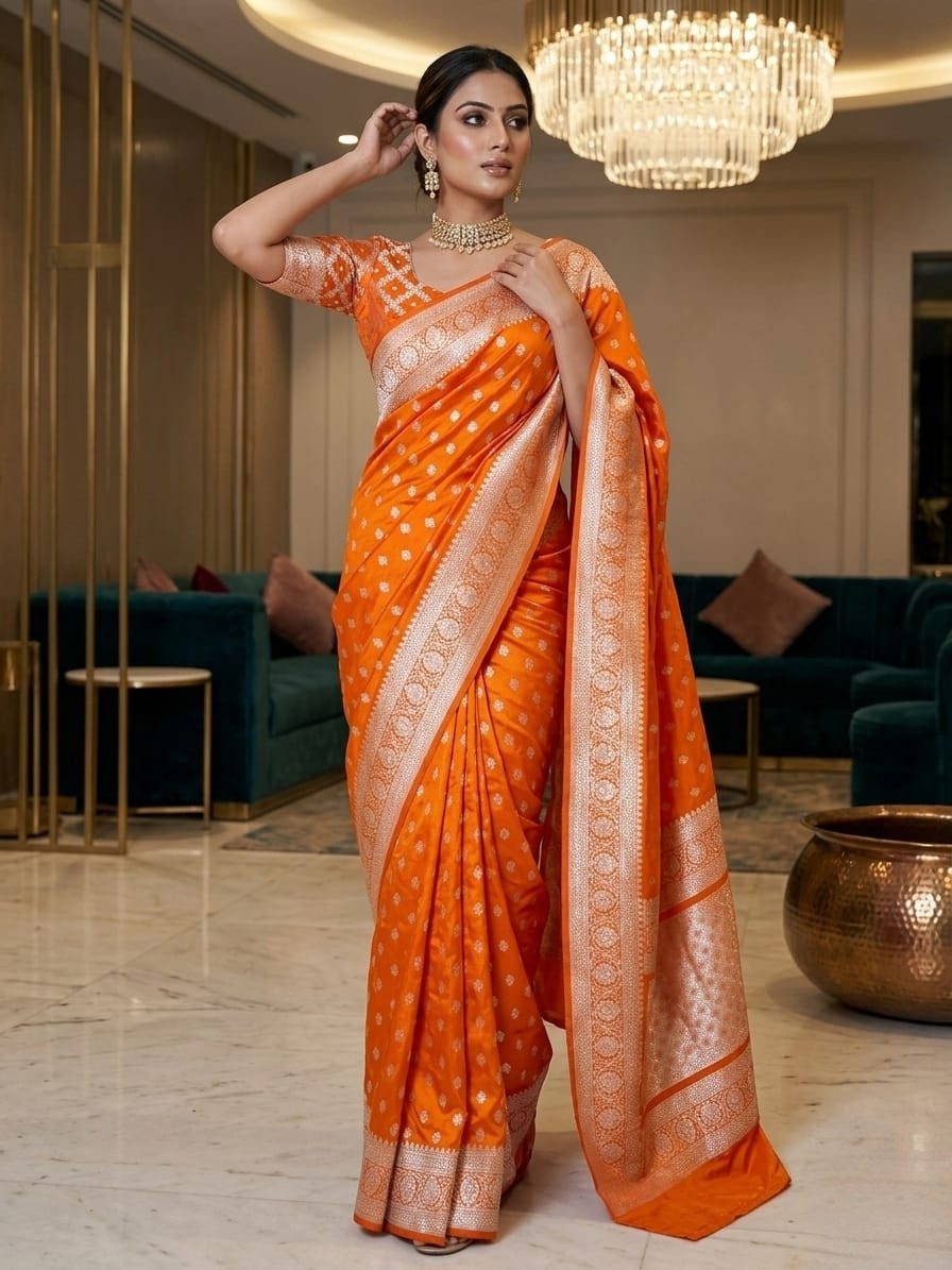 Pure Silk Mushroo Katan Saree with Traditional Cutwork Weaving