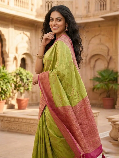 Silk Kanjivaram Saree with Swarovski Meena Work and Rich Zari Border