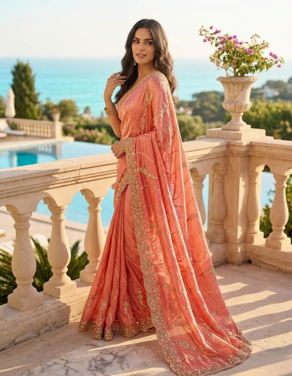 Heavy Work Designer Saree in Premium Fendi Fabric with Embellished Border