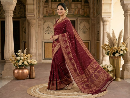Traditional Gajji Silk Bandhini Saree With Zari Work
