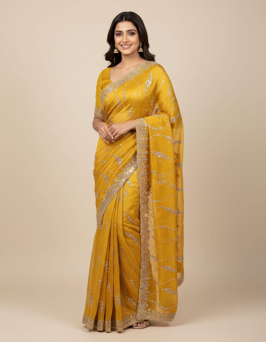 Heavy Work Designer Saree in Premium Fendi Fabric with Embellished Border