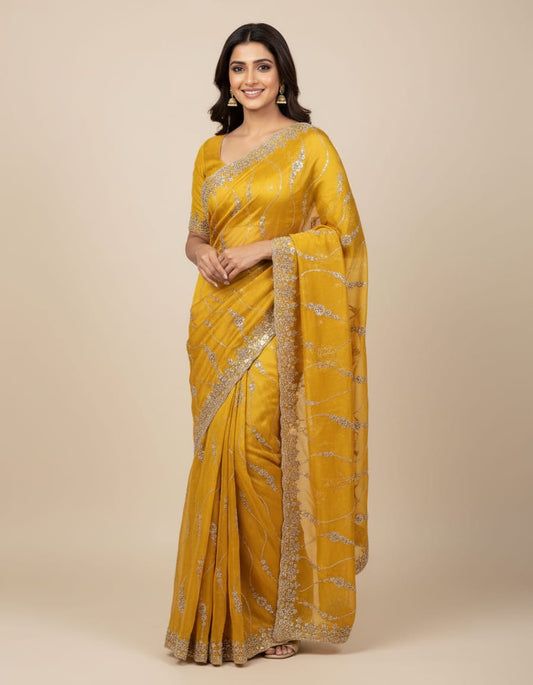 Heavy Work Designer Saree in Premium Fendi Fabric with Embellished Border