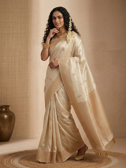 Royal Ivory Tissue Silk Saree with Elegant Zari Work
