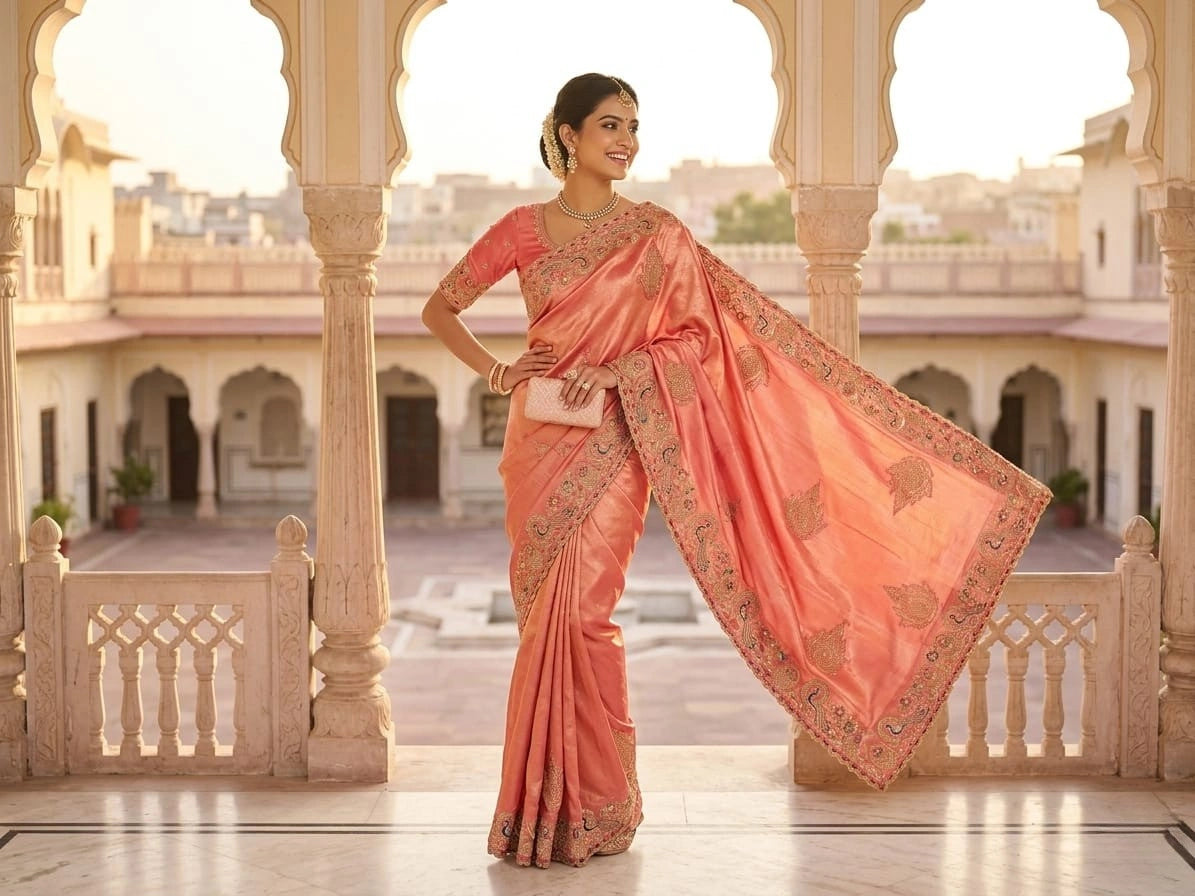 Royal Peacock Meena Embroidered Kanjivaram Tissue Silk Saree with Handcrafted Cutwork Border