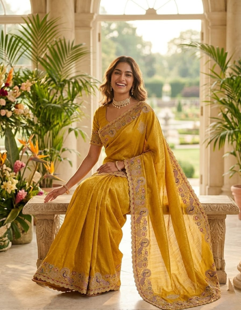 Royal Peacock Meena Embroidered Kanjivaram Tissue Silk Saree with Handcrafted Cutwork Border