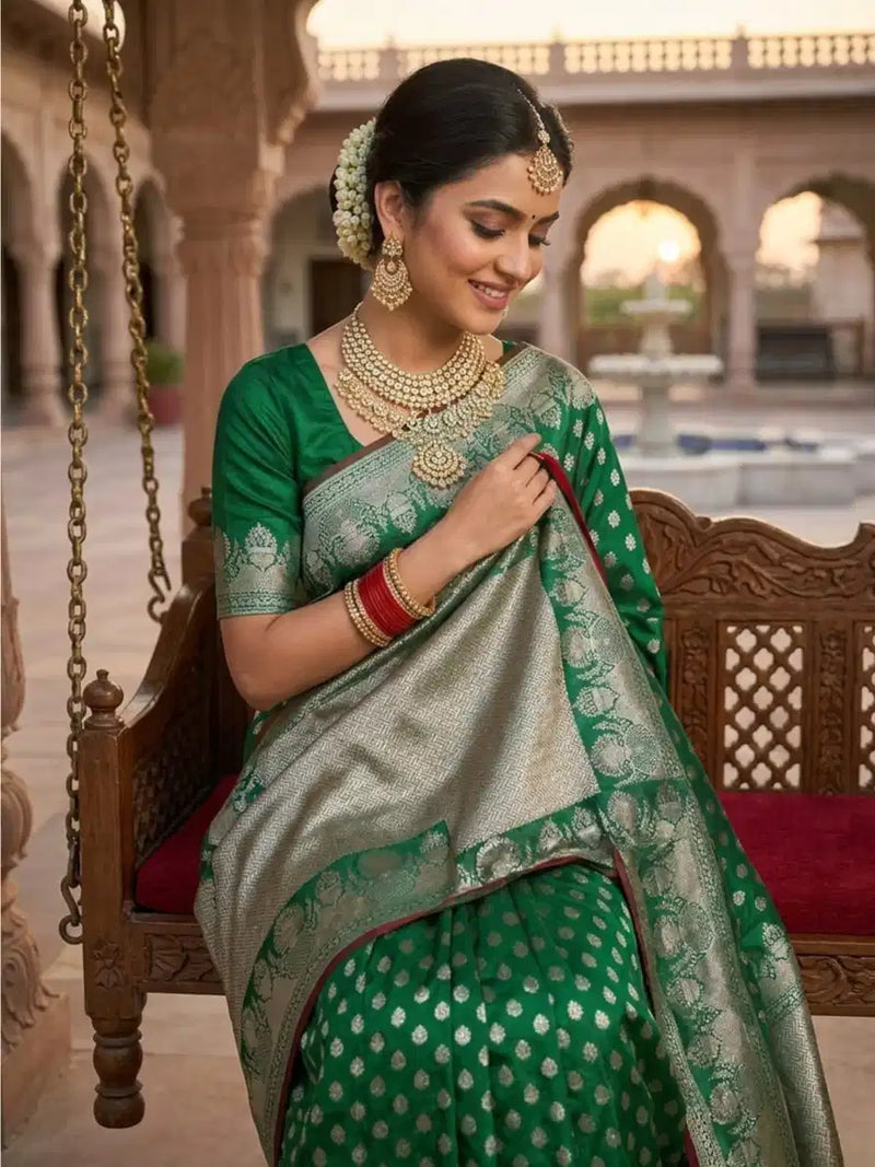 Pure Silk Mushroo Katan Saree with Traditional Cutwork Weaving