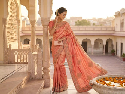Royal Peacock Meena Embroidered Kanjivaram Tissue Silk Saree with Handcrafted Cutwork Border