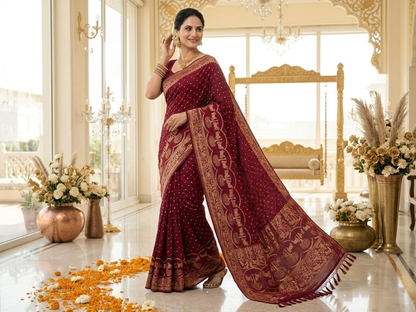 Traditional Gajji Silk Bandhini Saree With Zari Work