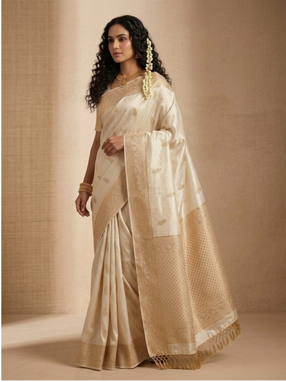 Royal Ivory Tissue Silk Saree with Elegant Zari Work