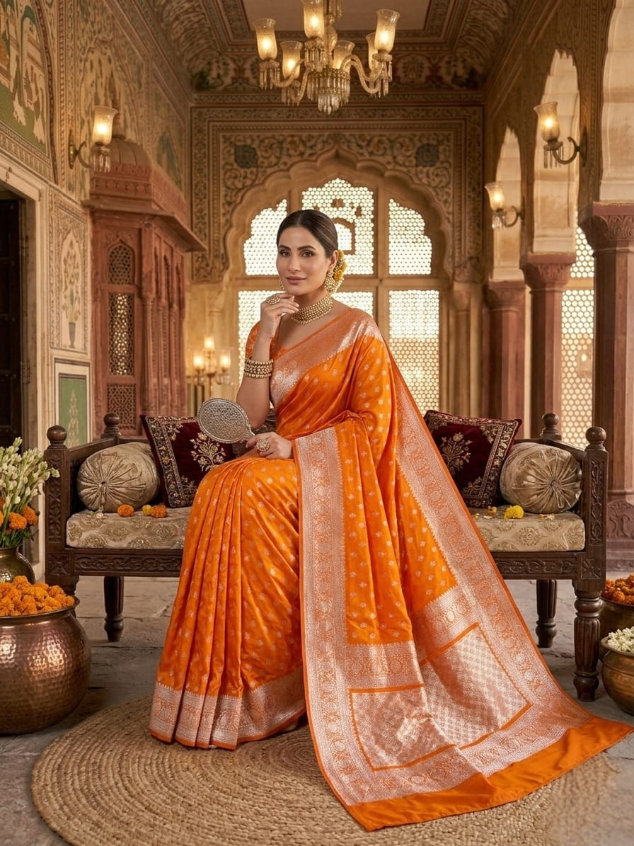 Pure Silk Mushroo Katan Saree with Traditional Cutwork Weaving