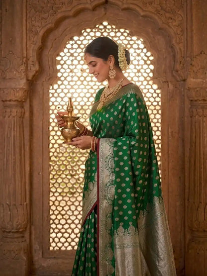 Pure Silk Mushroo Katan Saree with Traditional Cutwork Weaving