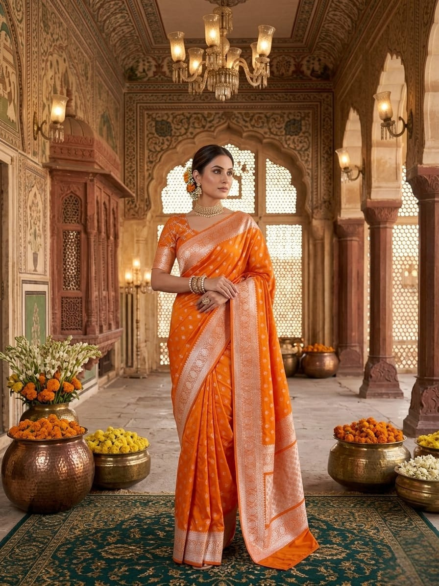 Pure Silk Mushroo Katan Saree with Traditional Cutwork Weaving