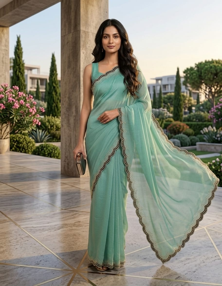 Jimichu Saree with Swarovski Velvet Border