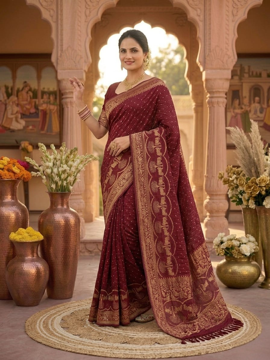 Traditional Gajji Silk Bandhini Saree With Zari Work