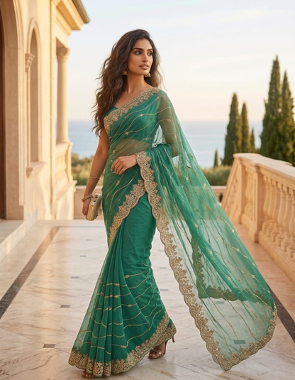 Heavy Work Designer Saree in Premium Fendi Fabric with Embellished Border