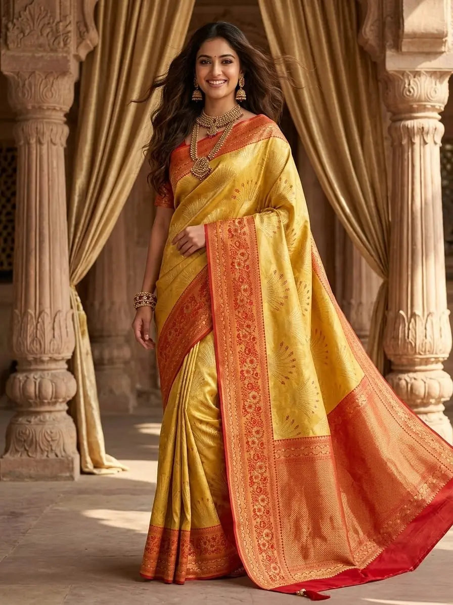 Silk Kanjivaram Saree with Swarovski Meena Work and Rich Zari Border