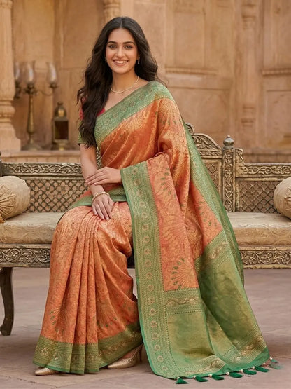Silk Kanjivaram Saree with Swarovski Meena Work and Rich Zari Border