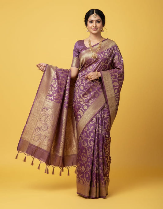 Soft Silk Jaal Work Saree with Rich Zari Woven Border