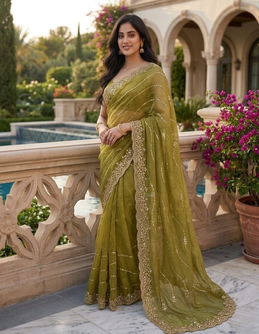 Heavy Work Designer Saree in Premium Fendi Fabric with Embellished Border