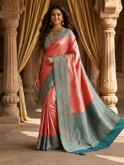 Silk Kanjivaram Saree with Swarovski Meena Work and Rich Zari Border