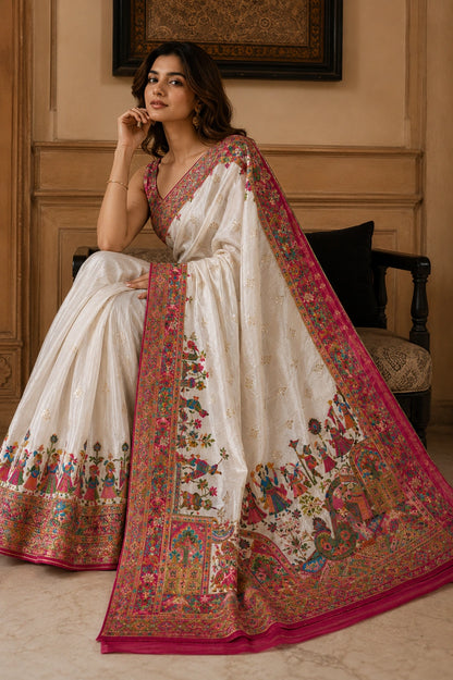 Ivory Tales Pashmina Silk Saree