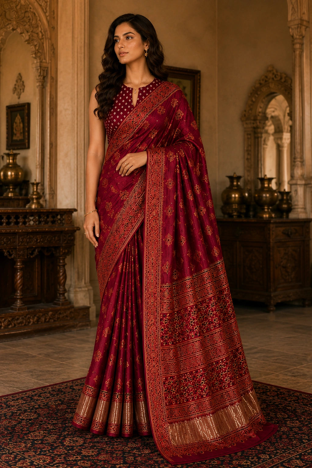 Madhumati Modal Ajrakh Saree