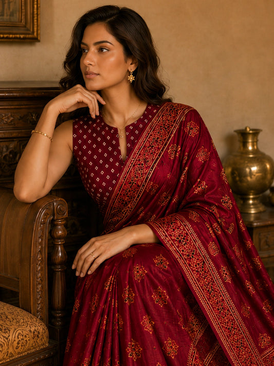 Madhumati Modal Ajrakh Saree