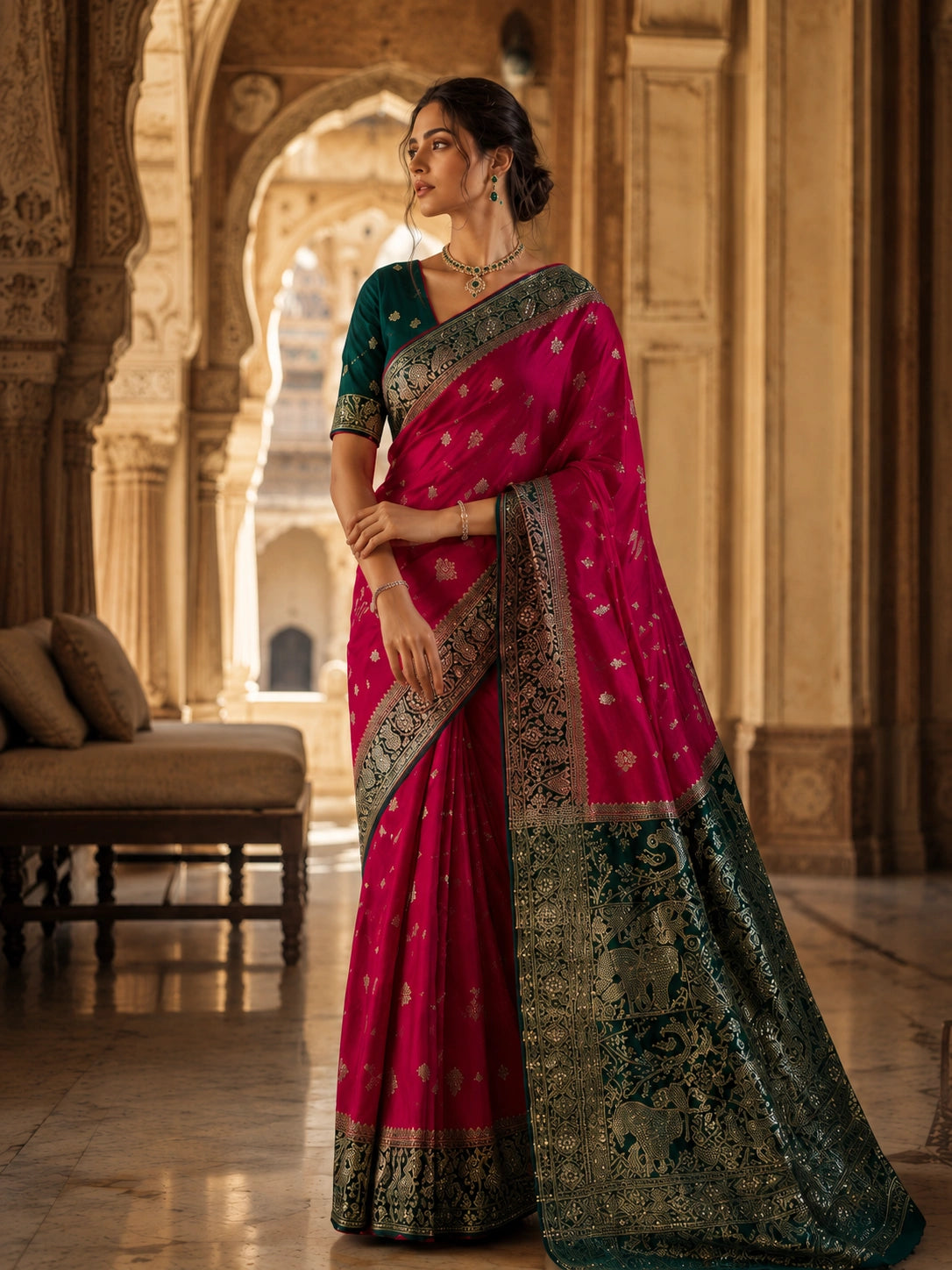 Gulmohar Rani Pink Bridal Saree