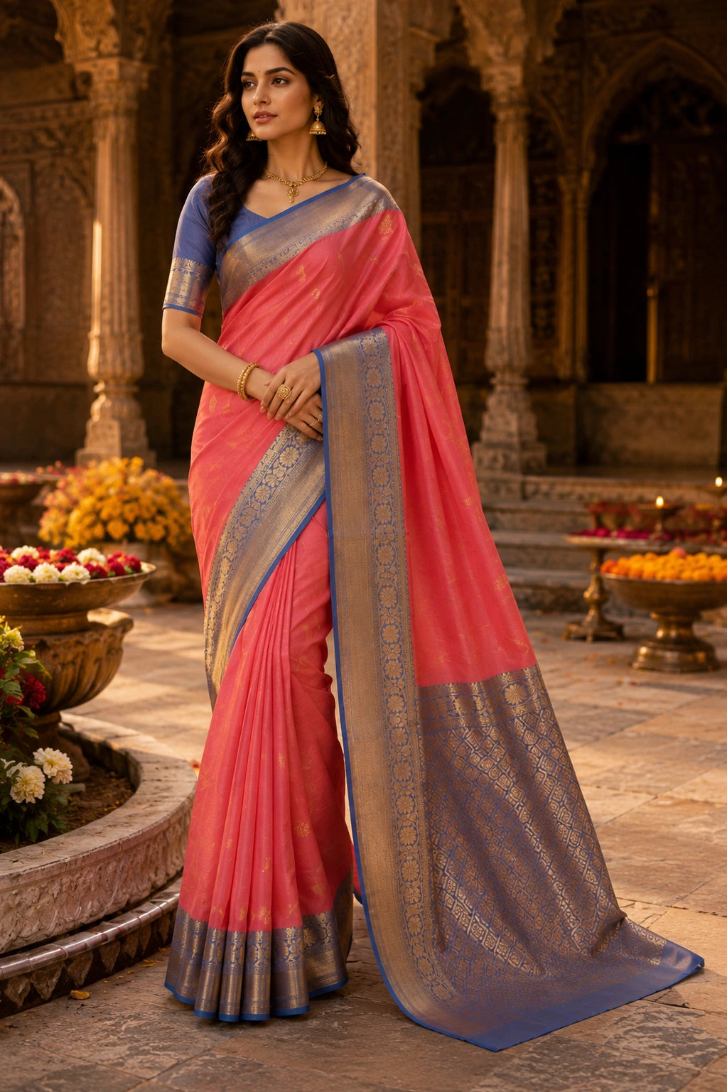 Lavanya Coral Kanchipuram Pure Silk Saree