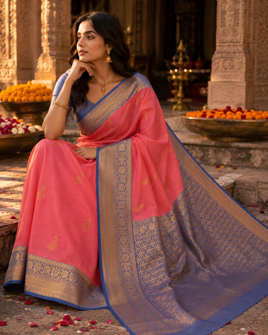 Lavanya Coral Kanchipuram Pure Silk Saree