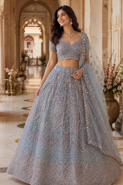 Misty Blue Sequin Embroidered Lehenga