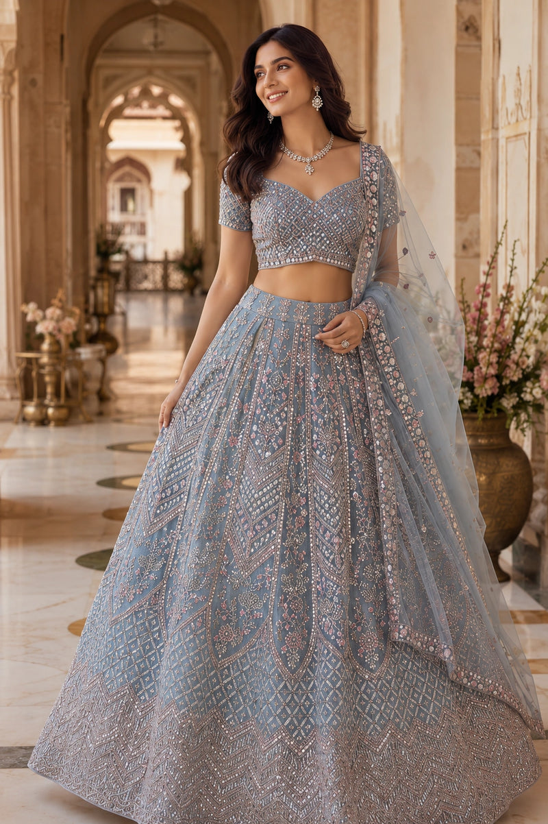 Misty Blue Sequin Embroidered Lehenga
