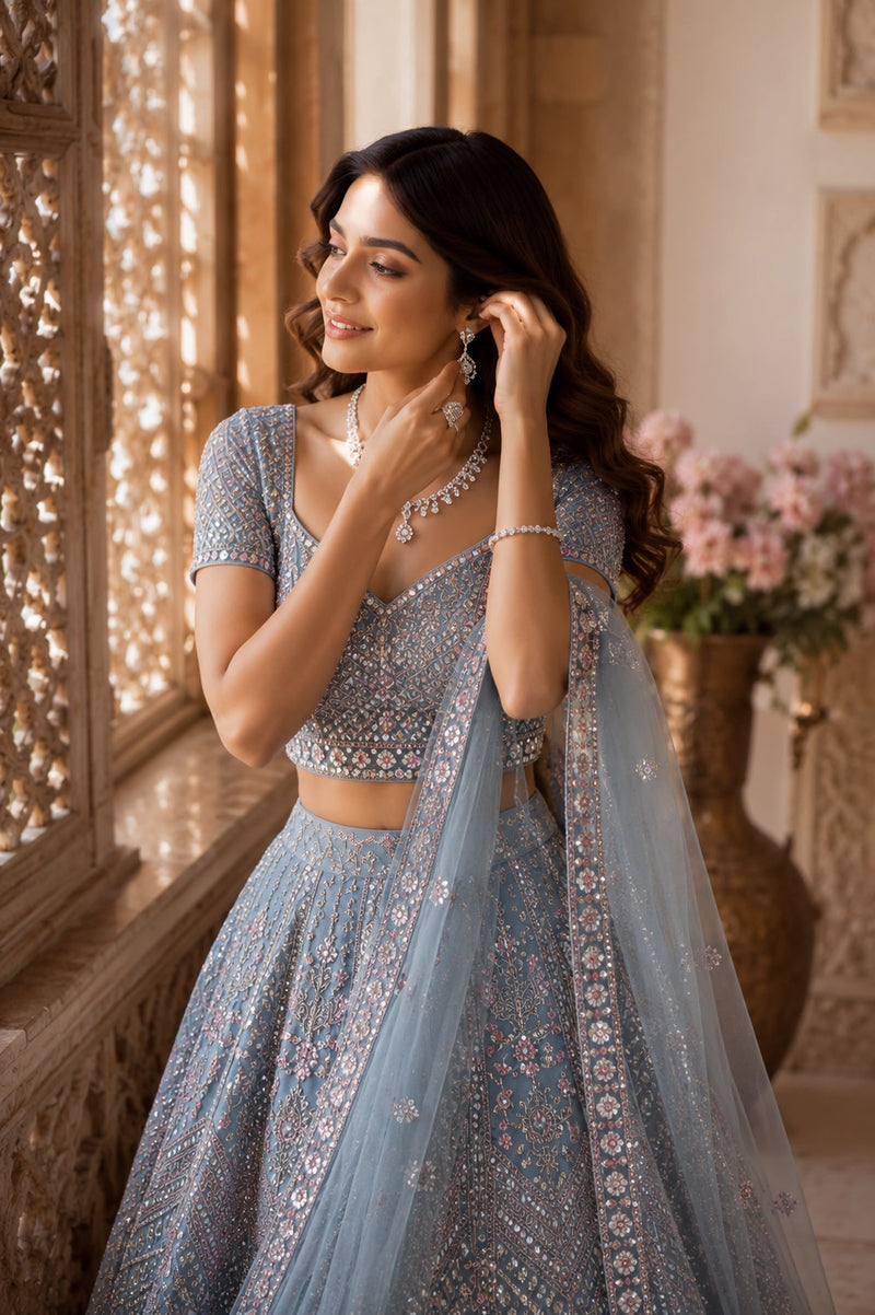 Misty Blue Sequin Embroidered Lehenga
