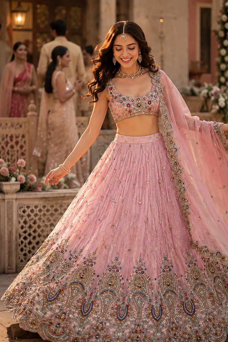 Flora Blush Embroidered Lehenga