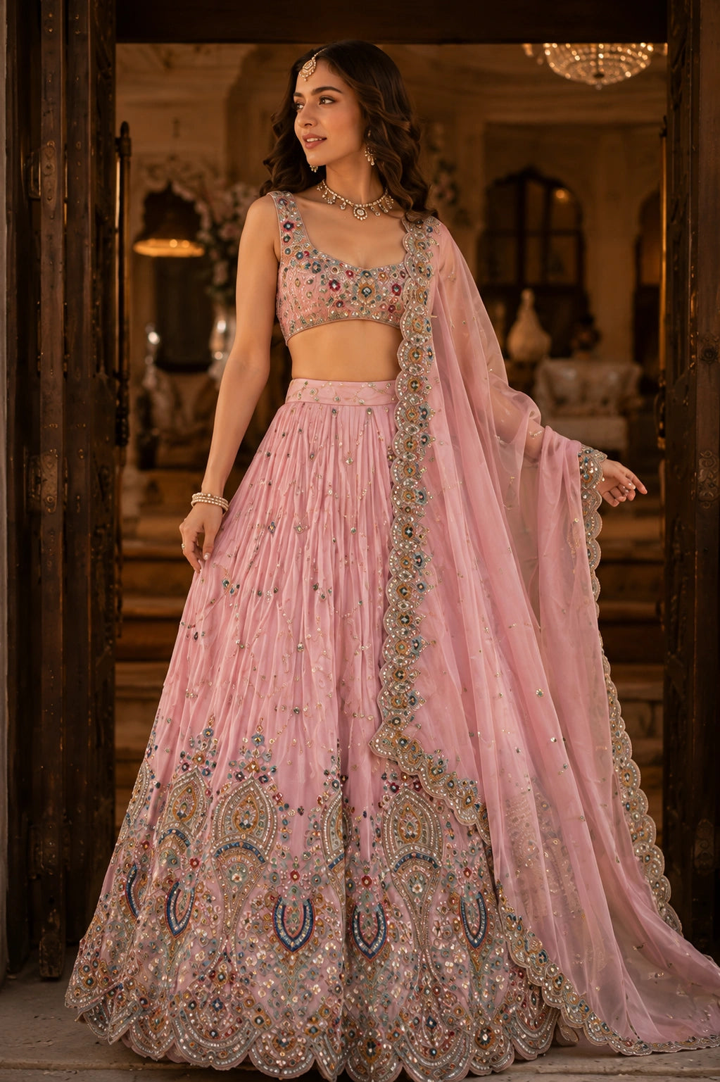Flora Blush Embroidered Lehenga