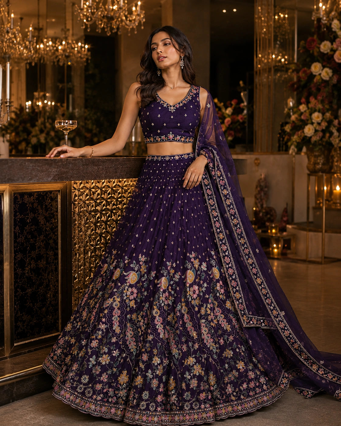 Velvet Night Embroidered Lehenga