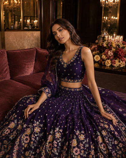 Velvet Night Embroidered Lehenga