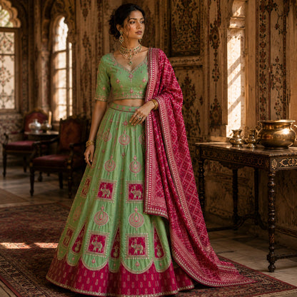 Albeli Sage Green Embroidered Lehenga