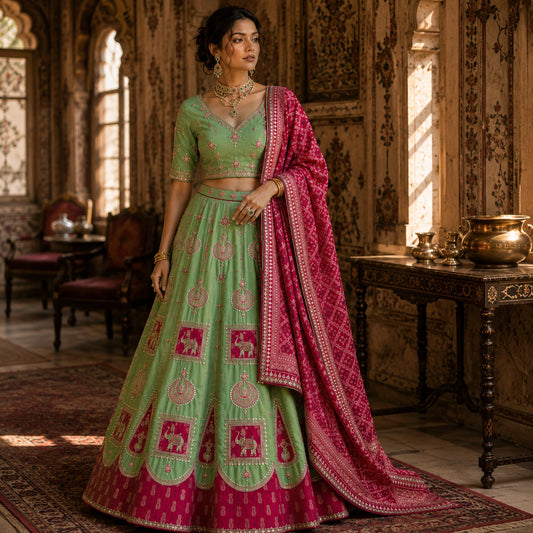Albeli Sage Green Embroidered Lehenga