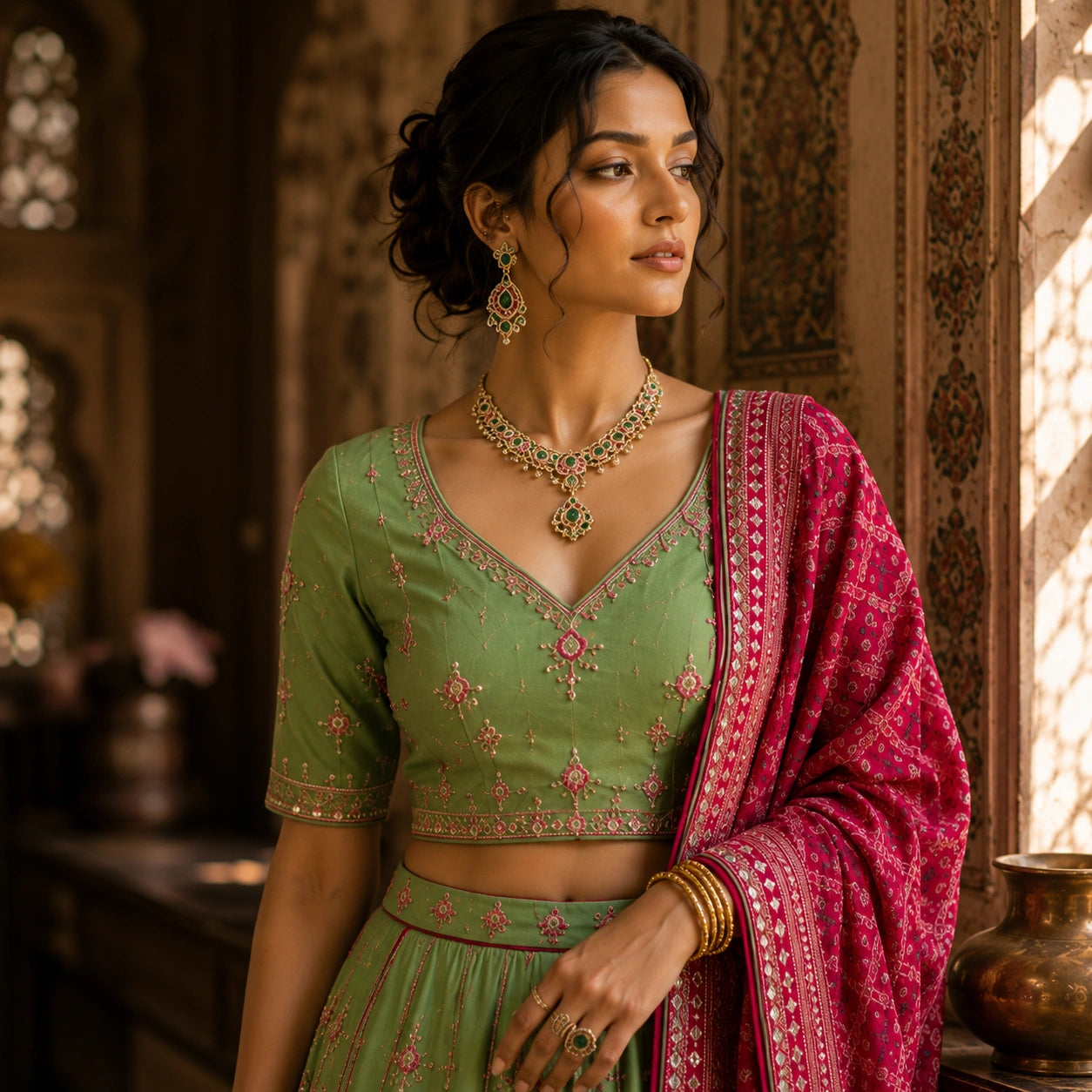 Albeli Sage Green Embroidered Lehenga