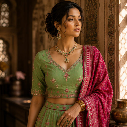 Albeli Sage Green Embroidered Lehenga