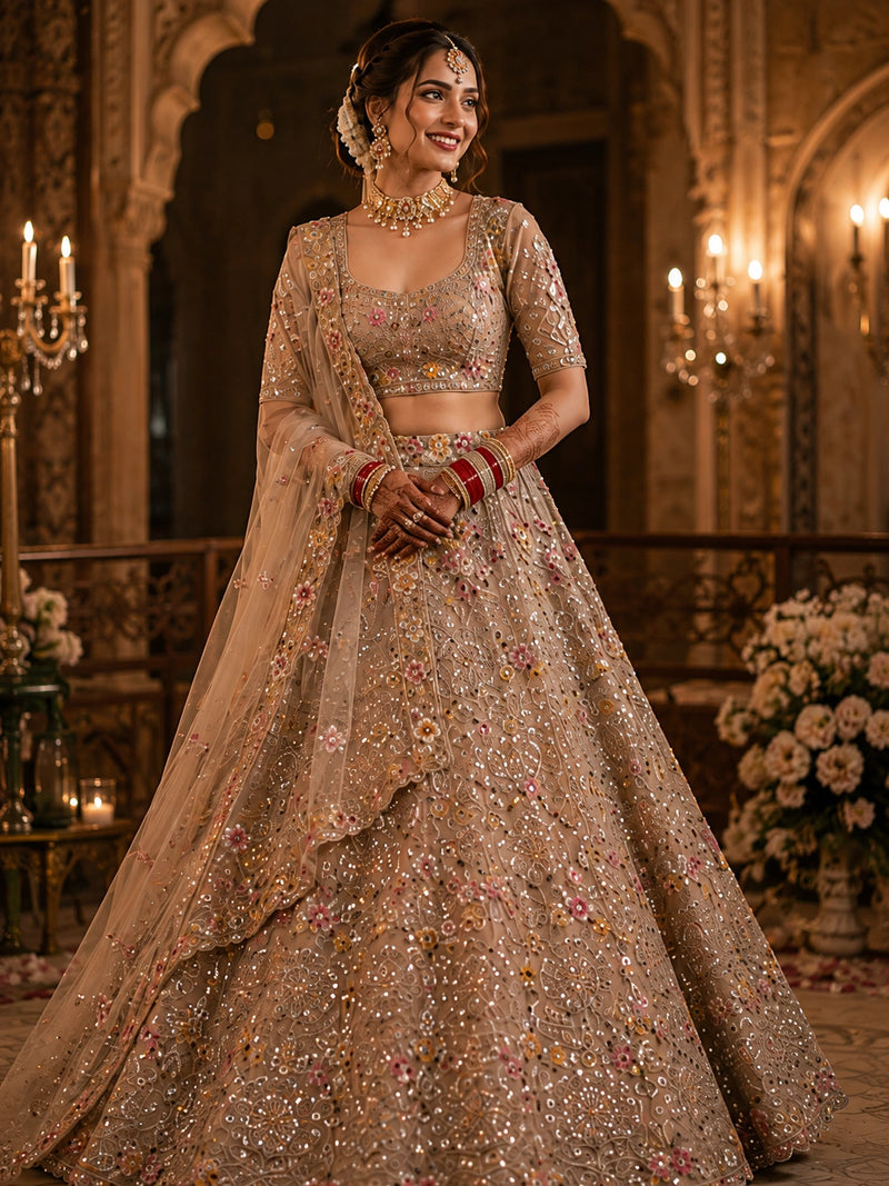 Champagne Bloom Sequin Floral Embroidered Lehenga